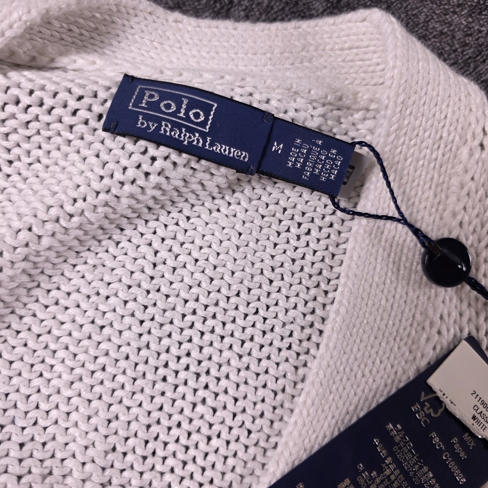 Polo Ralph Lauren Linen Blend Cardigan Womens M Bright White - Picture 2 of 9